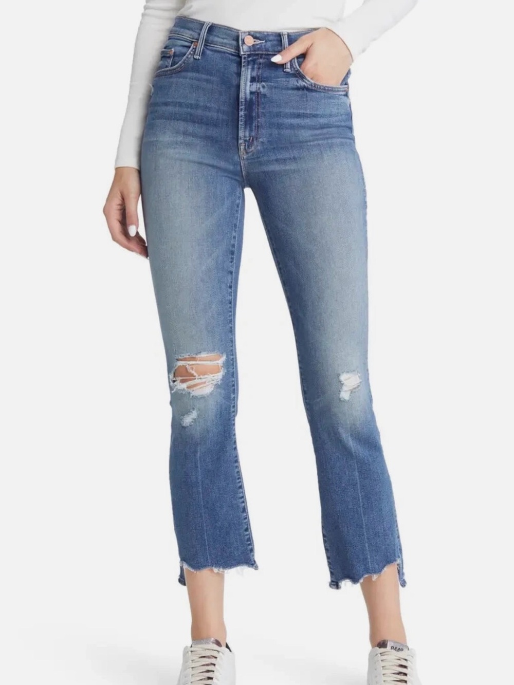 MOTHER THE INSIDER HIGH WAIST CROP STEP CHEW HEM JEANS DANCING ON COALS